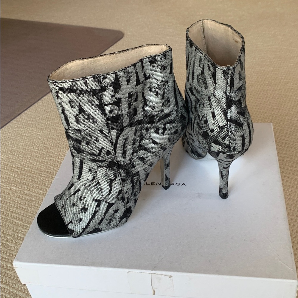 Diesel Black & Silver Graffiti Peep-Toe Ankle Booties - Picture 3 of 5